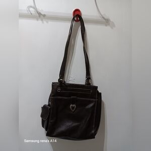 Chic Black Shoulder Bag with Heart Accent